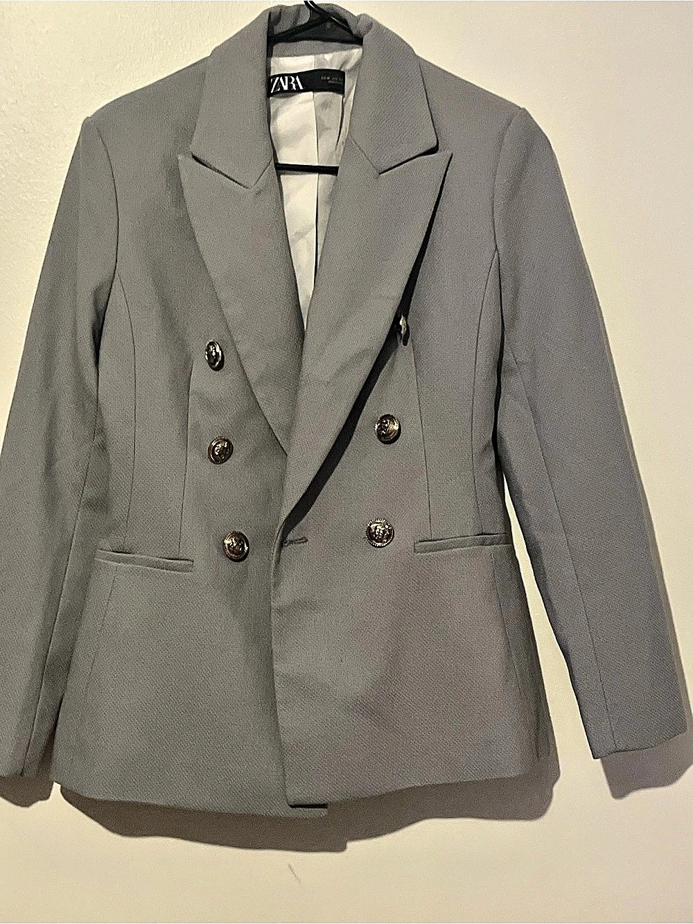 Zara Textured Double-Breasted Blazer Gray